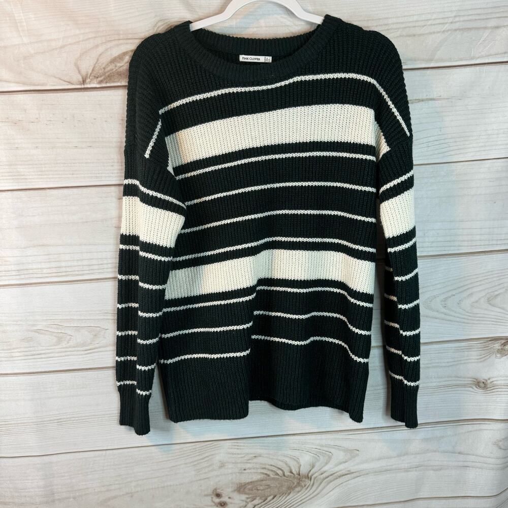 Pink Clover Green & White Striped Knitted Sweater Size Large